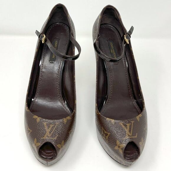 Retro Louis Vuitton Monogram Canvas Peep Toe Platform Pumps – Size 37.5 - Picture 2 of 10
